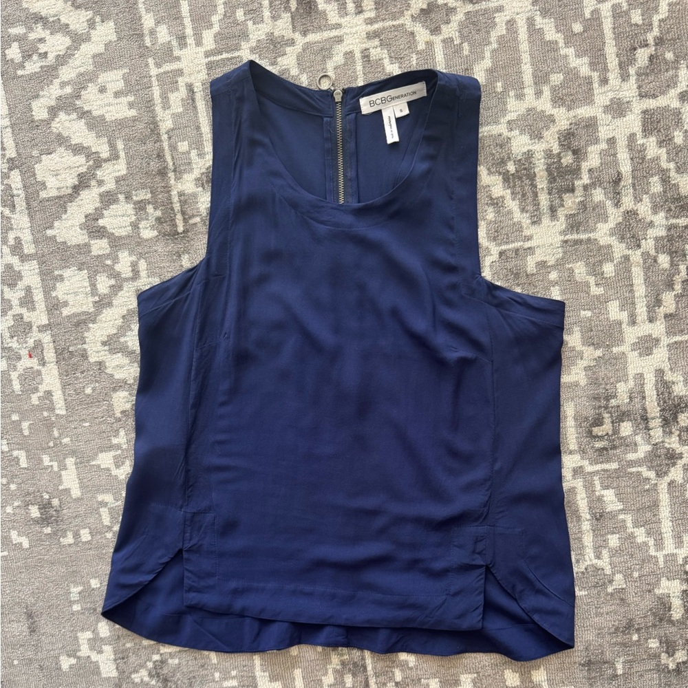 BCBGeneration Navy Blue Sleeveless Draped Tank Top Size Small